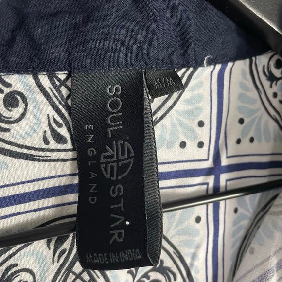 Soul Star Goodman Tile Print Button Shirt Mens M Short Sleeve Navy Collar Casual - Picture 8 of 9